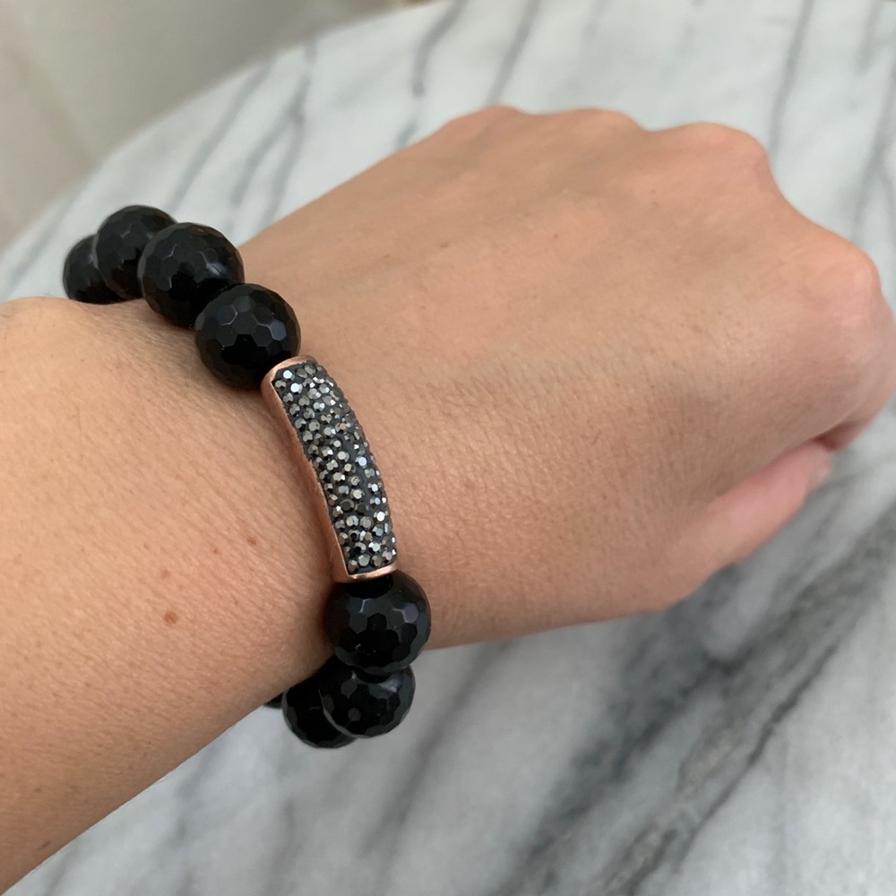 Hand Crafted Druzy Charm Large Beaded Stretch Bracelet